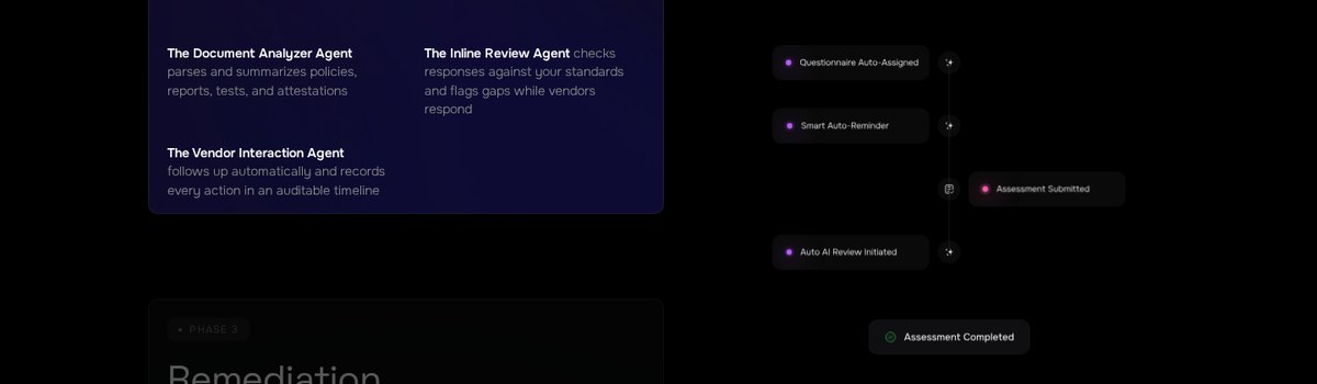 Due diligence agents in the SAFE platform: document analyzer, inline review and vendor interaction agents with automatic questionnaire assignment, reminders and AI review to assessment completion